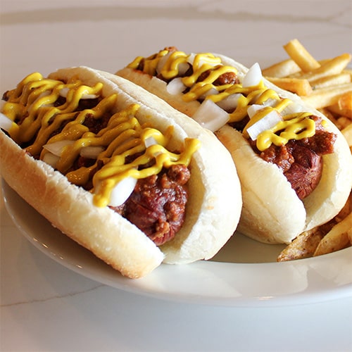 Try our chili cheese dog